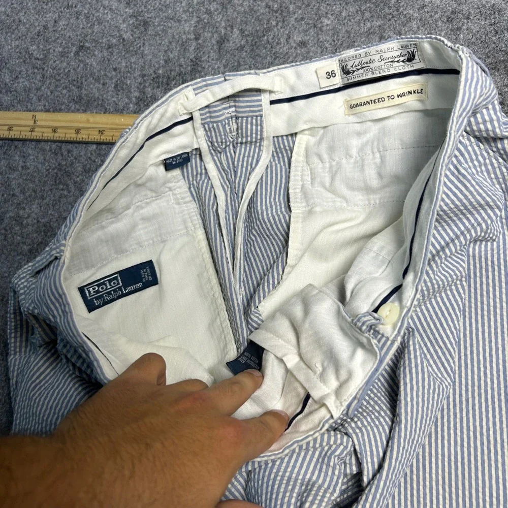 Polo Ralph Lauren Seersucker Shorts Blue White Striped Mens Size 36 Retro Preppy